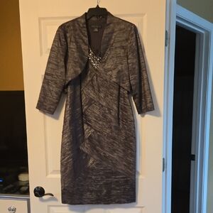 R&M Richards Shimmering Silver Long Sleeve Dress with Jacket